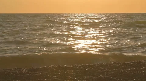 2 IN 1 Sea waves hitting coastline at the sunset Stock-Footage 8365735