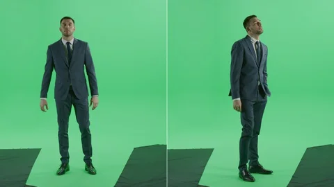 2-in-1 Split Green Screen Collage: Handsome Businessman Standing, Waiting Stock Footage 129426008