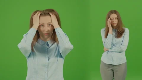 2-in-1 Split Green Screen. Tired Unhappy Woman Feeling Annoyed, Angry, Stock Footage 220719344