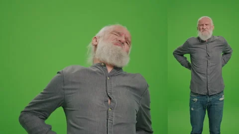 2-in-1 Split Green Screen Montage.A Portrait of An Old Man Has a Backache. Stock Footage 243135970