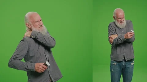 2-in-1 Split Green Screen Montage. An Old Man with a Sore Elbow and Shoulder. 库存影片 243461251