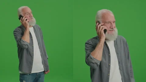 2-in-1 Split Green Screen Montage. An Old Man is Talking on the Phone. Stock Footage 243462984