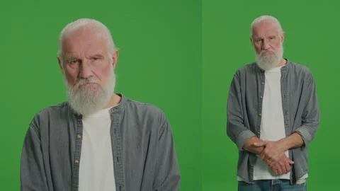 2-in-1 Split Green Screen Montage. An Old Man Was Offended by Someone. Stock Footage 243463873