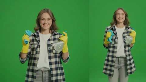 2-in-1 Split Green Screen Montage. A Portrait of a Happy Young Woman Rejoicing. Stock Footage 263390718