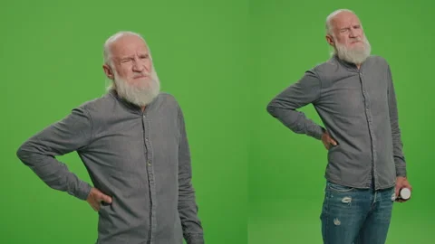 2-in-1 Split Green Screen Montage. An Old Man Has a Backache. Stock Footage 263391151