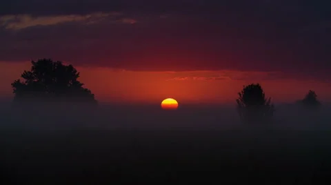2 in 1 video! Sunrise with clouds and above foggy field and forest Stock-Footage 52376323