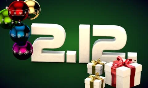 2 12 date calendar gift box christmas tree balls 3d illustration Stock Illustration