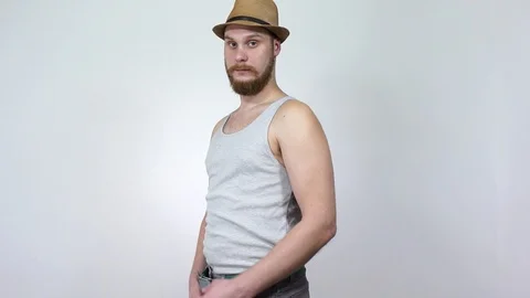 2 in 1.Big penis and small.Joy and despair,the guy looks to his pants. Stock Footage 123165643