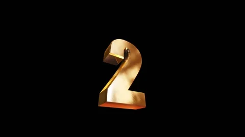 2, 3d golgen text number on black background Video stock 127718049