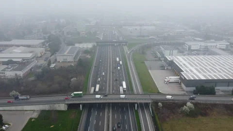 2 Aerial View Of Freeway With Smog Pollution Fog Traffic Stock-Footage 330549631