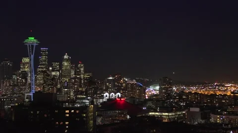 2 angle night shot of Seattle Stock Footage 49118242