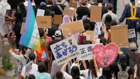 2 angles ! Black Lives Matters Protest Against Racism and Japanese Police Stock Footage 132766794