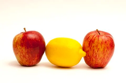 2 apples and 1 lemon on white Stock Photos