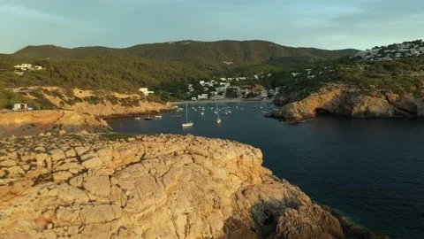 2 Approach from the cliff to the beach of Cala Vadella. Stock Footage 163234418