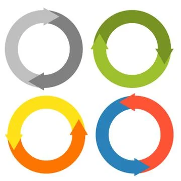 2 arrows making a circle - set of 4 isolated colorful circles Stock Illustration