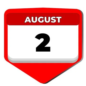 2 August vector icon calendar day. 2 date of august. Second day of august. 2nd Stock Illustration
