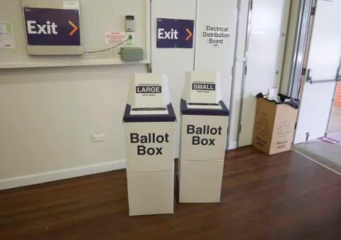 2 ballot boxes at a voting station in Australia Stock Photos