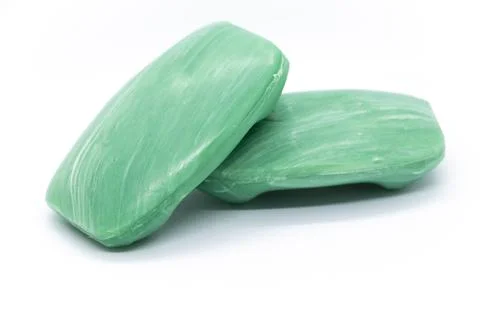 2 bars of green soap on white background Foto stock
