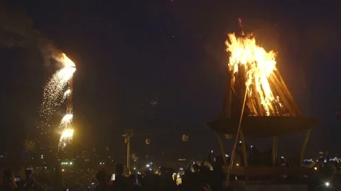 2 big fires burn during Kurdish Newroz celebration Stock Footage 81799458