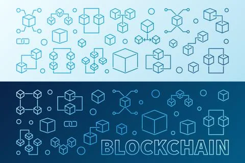 2 blockchain creative colored outline banners or backgrounds Stock Illustration
