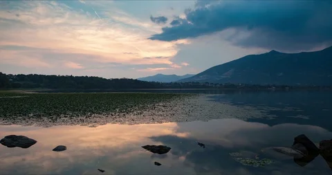 2. Blue hour time lapse at the lake until dark - Lake of Oggiono Lombardy, Italy Stock Footage 93368415