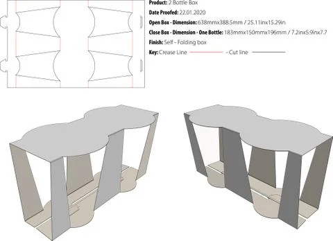 2 Bottle Box template die cut vector-eps Illustrazione stock
