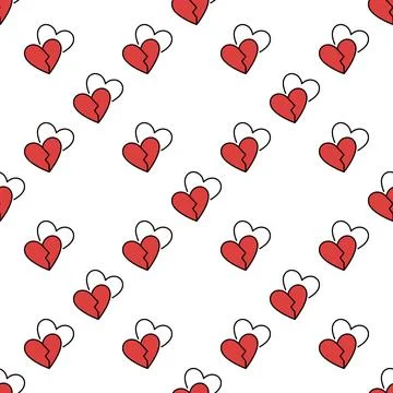 2 Broken Hearts vector Love Sorrow colored modern seamless pattern Stock Illustration