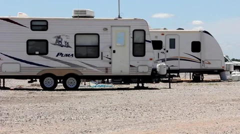2 Camping Trailers in campgrounds 스톡 동영상 43880354