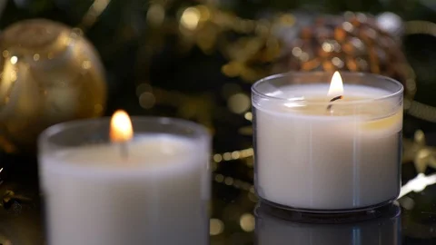 2 Candles Lit  on Christmas Background. Christmas 스톡 동영상 128762007