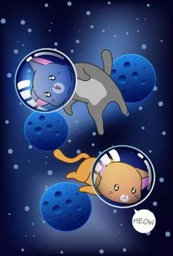 2 cat in the space in cartoon style. Stock Illustration