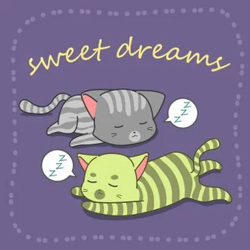 2 cats are sleeping in cartoon style. Stock Illustration