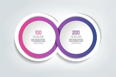 2 Circle connected 3D infographic. Two labels. Vector template. Stock Illustration