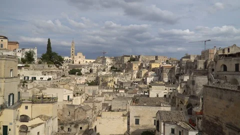 2 clips in 1. Matera - spectacular canyon town, Italy. World Heritage Site. 4K. Stock Footage 94970326
