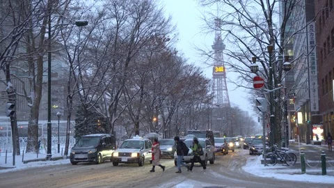 2 Clips - Famous Sapporo TV Tower From 2 Angles - Sapporo, Japan - December, Stock Footage 101148587