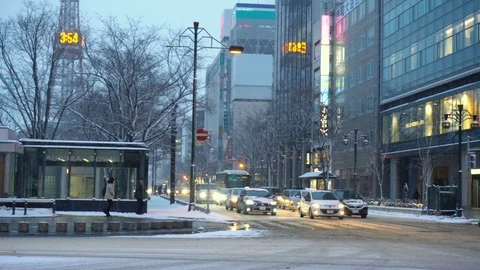 2 Clips - Sapporo TV Tower and City Centre in Winter Stock Footage 101148926