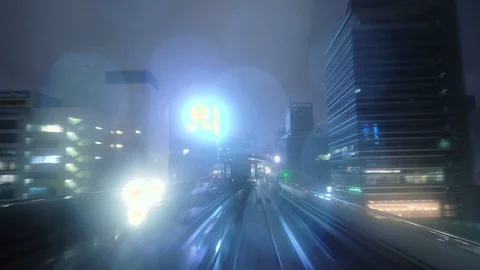 2 Clips - Time Lapse of Automatic Driverless Train POV at Night Stock Footage 98178151