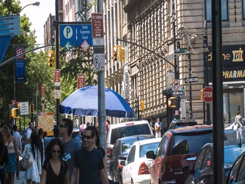 2 couples walking in the street in Brooklyn  Video stock 79752127