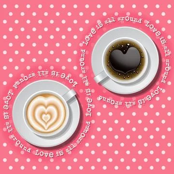 2 cups of heart in coffee Stock Illustration