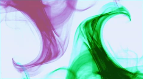 2 curly waves pink smoke and green smoke white background - abstract motion Stock Footage