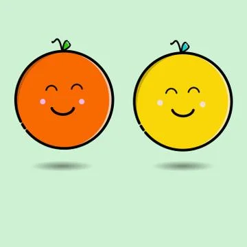 2 cute oranges vector design in yellow and orange Stock Illustration