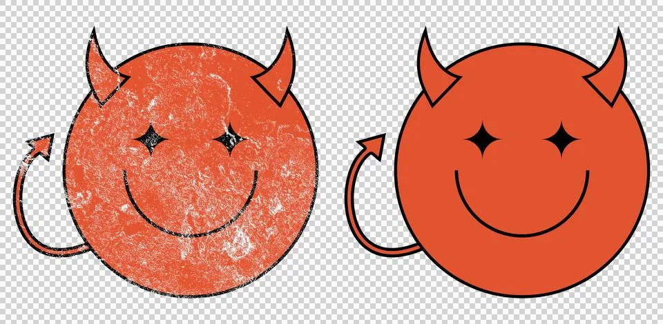 2 Cute Smiling Devils - Distressed And Non Distressed - Png Illustrations Illustrazione stock