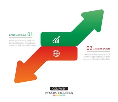 2 data infographics arrow up and down layout template. Illustration red and.. Stock Illustration