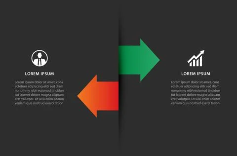 2 data infographics arrow left and right layout template. Illustration red .. Stock Illustration