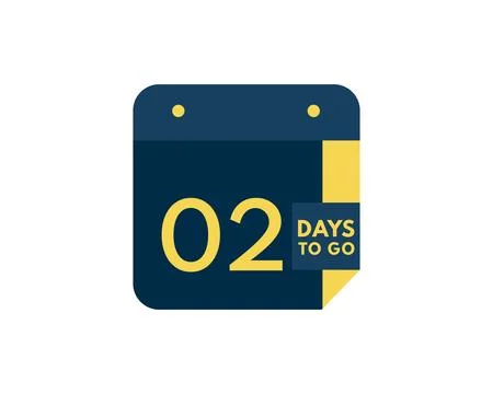 2 days to go calendar icon on white background, 2 days countdown, Countdown.. Stock Illustration
