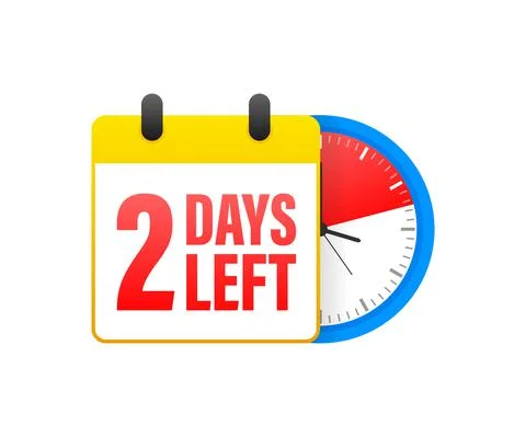 2 days left calendar. Clock icon symbol illustration. Holiday concept. Timer  Stock Illustration
