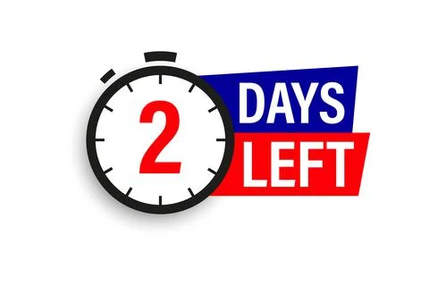 2 days left. Countdown badge. Vector illustration isolated on white background. Illustrazione stock
