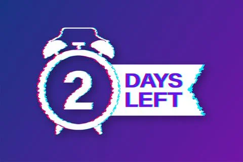 2 Days left. Countdown timer sign. Glitch icon. Time icon. Count time sale Illustrazione stock