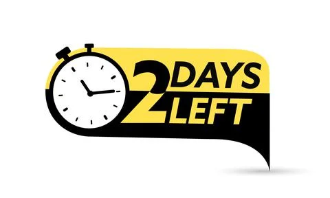 2 days left. Vector emblem with the number of days remaining. Label, blue alarm Stock Illustration