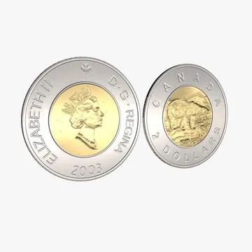 2 Dollar Canadian coin Loonie 3D Model