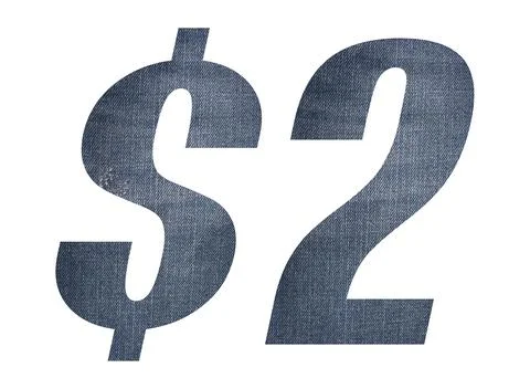 2 Dollar with jeans fabric texture on white background. Stock Illustration